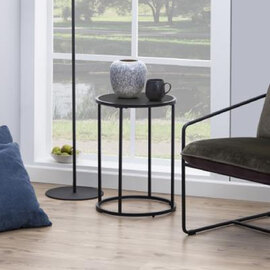 Salvo Wooden Round Side Table In Ash Black