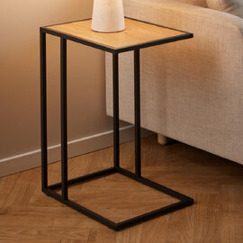 Salvo Wooden Side Table With Black Metal Frame In Matt Wild Oak