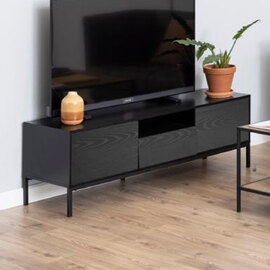 Salvo Wooden TV Stand With 2 Doors 1 Drawer In Ash Black