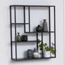 Salvo Wooden Wall Shelf With 4 Shelves In Ash Black