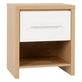 Samaira Oak Wooden Bedside Cabinet With White Gloss Drawer