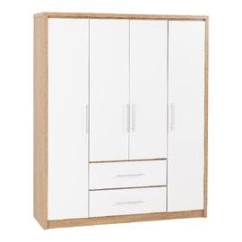 Samaira Wooden Wardrobe With 4 Door And White Gloss Front In Oak