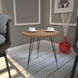 Sandalf Wooden Side Table with Black Metal Legs in Caucasian Oak