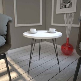 Sandalf Wooden Side Table with Black Metal Legs in White