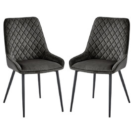 Sanford Gun Metal Grey Velvet Dining Chairs In Pair