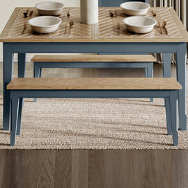 Sanford Large Wooden Dining Bench In Blue And Oak