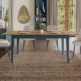 Sanford Wooden Extending Dining Table In Blue And Oak