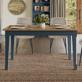 Sanford Wooden Rectangular Dining Table In Blue And Oak