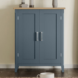 Sanford Wooden Shoe Storage Cabinet With 2 Doors In Blue And Oak