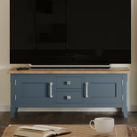 Sanford Wooden TV Stand With 2 Doors 2 Drawers In Blue And Oak