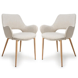 Sanremo Natural Fabric Dining Chairs With Oak Legs In Pair