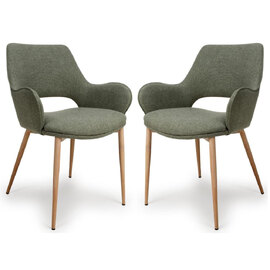 Sanremo Sage Fabric Dining Chairs With Oak Legs In Pair