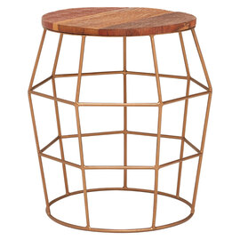 Santorini Round Wooden Side Table With Gold Frame In Natural