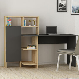Sanvito Wooden Laptop Desk With 5 Shelves In Anthracite And Oak