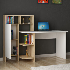 Sanvito Wooden Laptop Desk With 5 Shelves In White And Oak