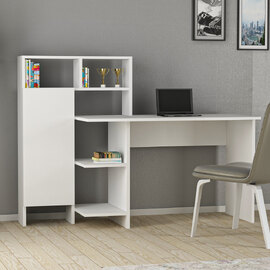 Sanvito Wooden Laptop Desk With 5 Shelves In White