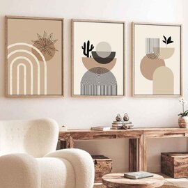 Sapphira Wooden 20x30cm Saguaro and Sun Art Frame Set of 3 in Multicolour