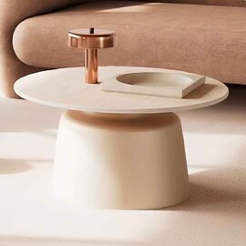Sarasota Ceramic Round Dining Table With Grey Steel Base in Beige