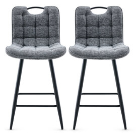 Sarlix Dark Grey Fabric Counter Bar Stools in Pair
