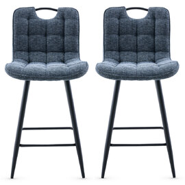 Sarlix Navy Fabric Counter Bar Stools in Pair