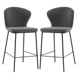 Sarnia Dark Grey Corduroy Fabric Counter Bar Stools In Pair