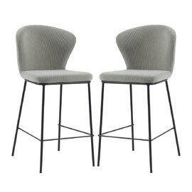 Sarnia Stone Corduroy Fabric Counter Bar Stools In Pair