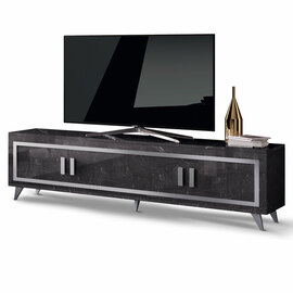 Sarver High Gloss TV Stand With 4 Doors In Black