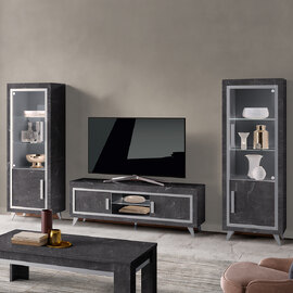 Sarver Living Room Set With Display Cabinet In Black And LED