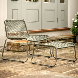 Saskatoon Outdoor Rope Lounge Chair With Footstool In Green