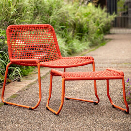 Saskatoon Outdoor Rope Lounge Chair With Footstool In Orange
