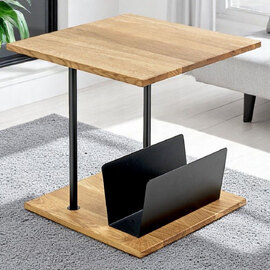 Saskatoon Wooden End Table With Magazine Rack In Oak