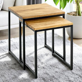 Saskatoon Wooden Nest Of 2 Tables In Oak And Black