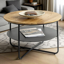 Saskatoon Wooden Round Coffee Table In Oak And Black