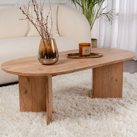 Savelio Oval Wooden Coffee Table in Atlantic Pine