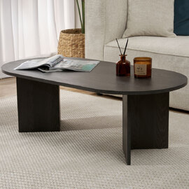 Savelio Oval Wooden Coffee Table in Lumiere Black