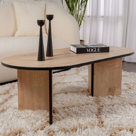 Savelio Oval Wooden Coffee Table in Sapphire Oak and Black