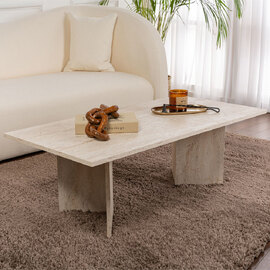 Savella Rectangular Wooden Coffee Table in Travertine Marble Effect