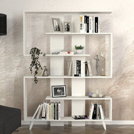 Savero Wooden Bookcase with 5 Shelves in White