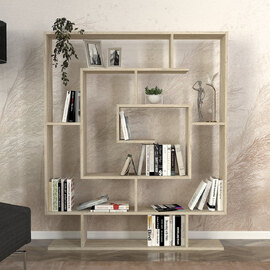 Savero Wooden Bookcase with 9 Shelves in Travertine Marble Effect