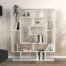 Savero Wooden Bookcase with 9 Shelves in White