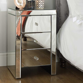 Saville Mirrored Bedside Cabinet With 3 Drawers In Silver