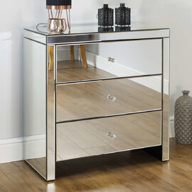 Saville Mirrored Chest Of 3 Drawers In Silver
