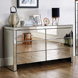 Saville Mirrored Chest Of 6 Drawers In Silver