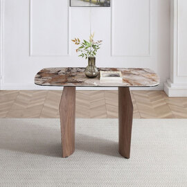 Savlune Pandora Vendome Ceramic Top Dining Table with Walnut Legs