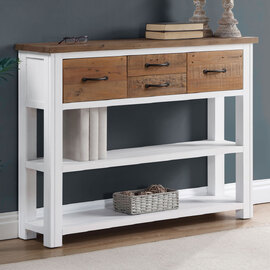 Savona Wooden Console Table With 4 Drawers In White And Oak