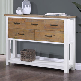 Savona Wooden Console Table With 5 Drawers In White And Oak