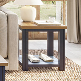 Savona Wooden Square Lamp Table In Blue And Oak