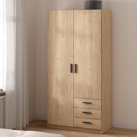 Savoy Wooden Wardrobe with 2 Doors 3 Drawers in Jackson Hickory