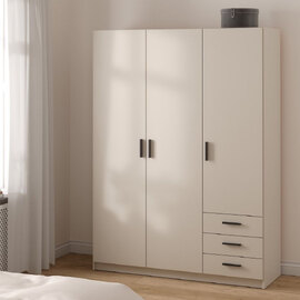 Savoy Wooden Wardrobe with 3 Doors 3 Drawers in Cashmere