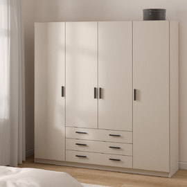 Savoy Wooden Wardrobe with 4 Doors 4 Drawers in Cashmere
